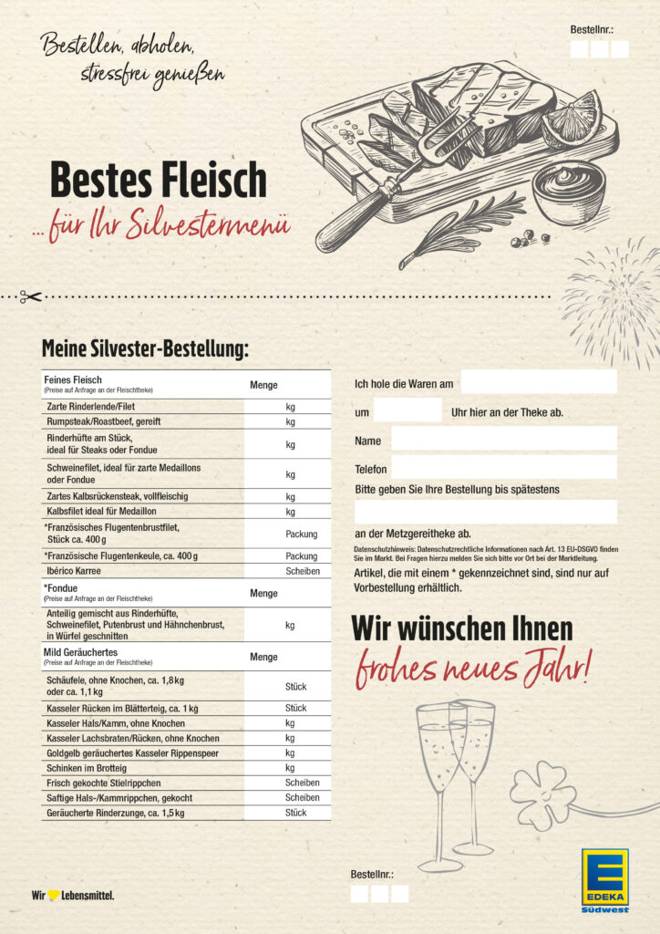 Vorbestellzettel Fleisch