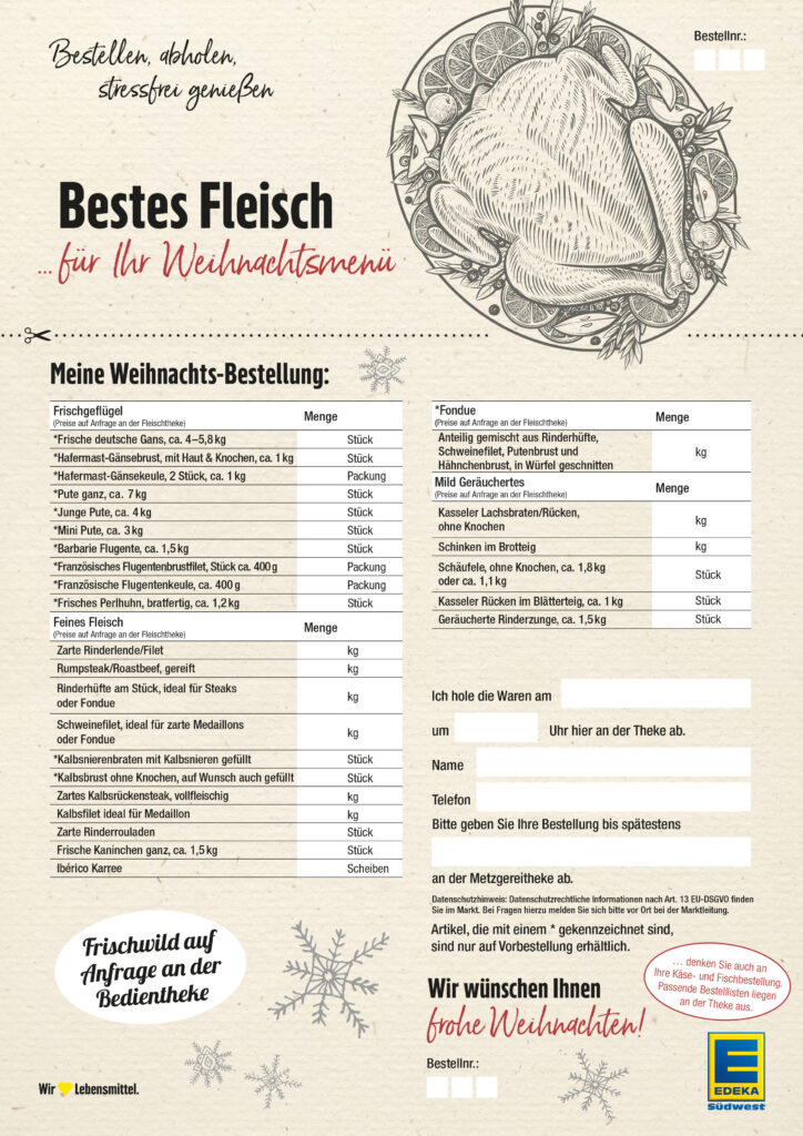 Vorbestellzettel Fleisch