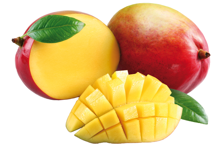 Mango ganz und aufgeschnitten