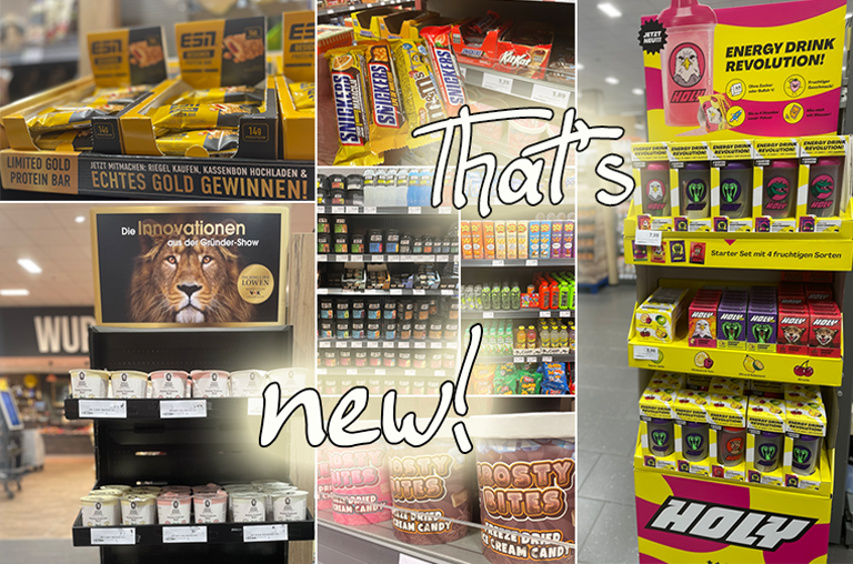 Aufmacherbild-Collage mit Neuheiten bei EDEKA Georg und Schriftzug "That's new!"